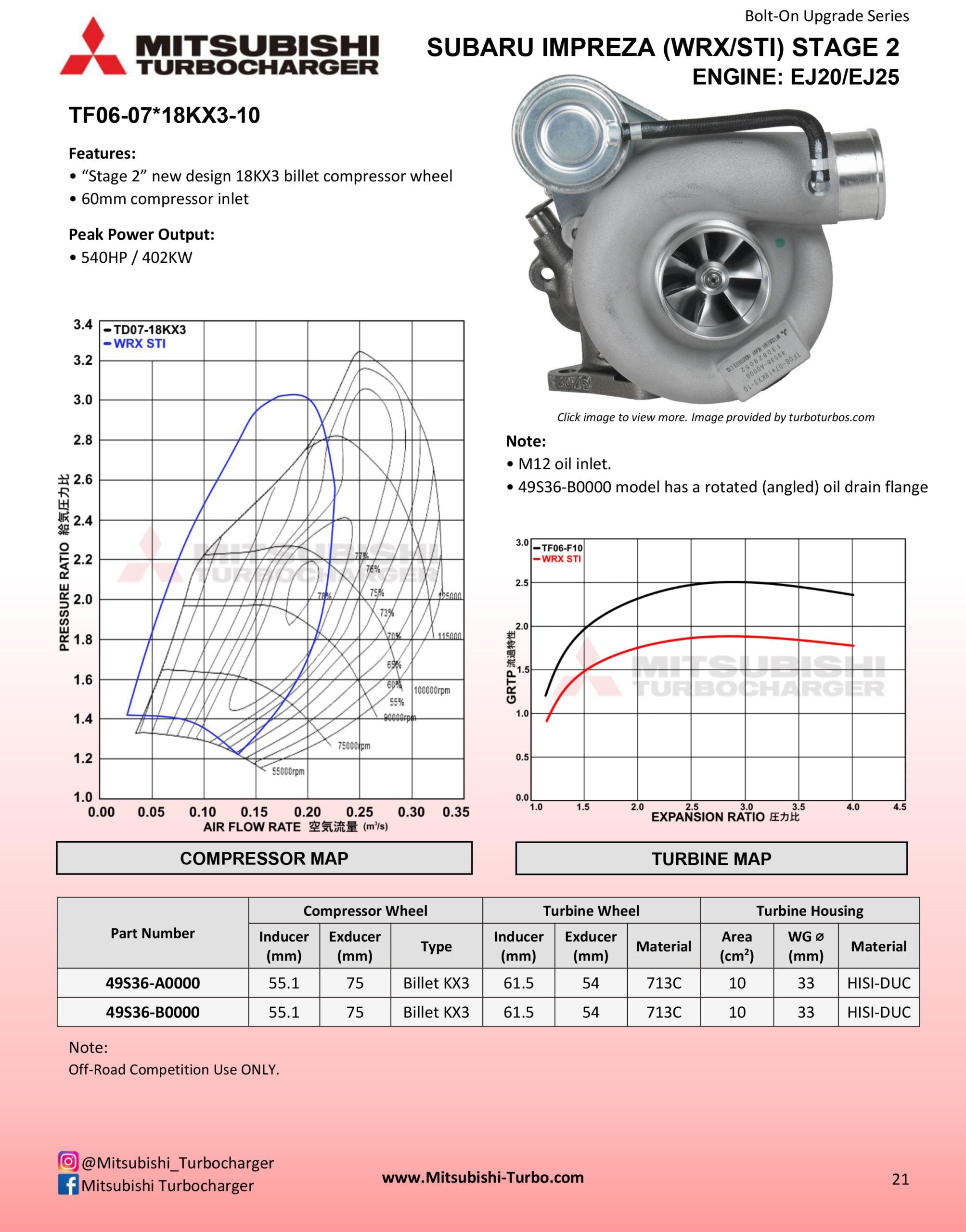 MHI Subaru EJ20 / EJ25 Stage 2 Upgrade 49S36-A0000