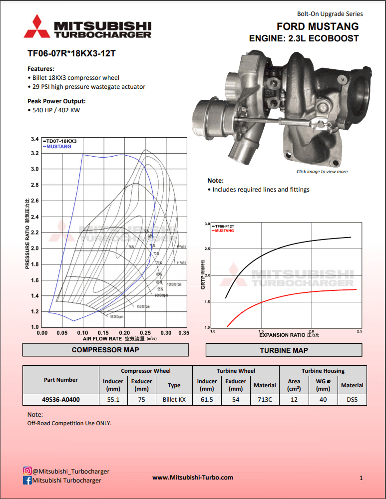 Ford Mustang 2.3l L4 Drop in Turbo Upgrade 49S36-A0400